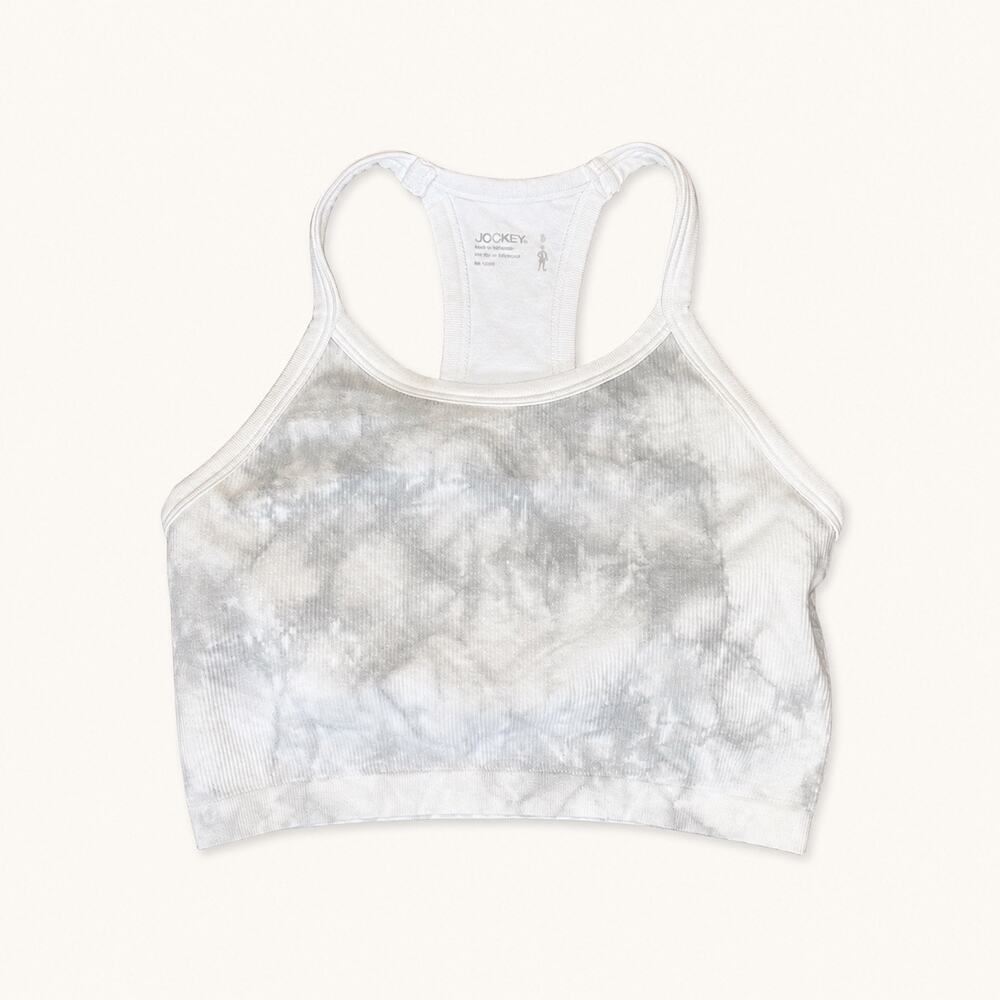 Jockey lined ribbed gray and white tie dye  sports bar. Racerback. Women S
